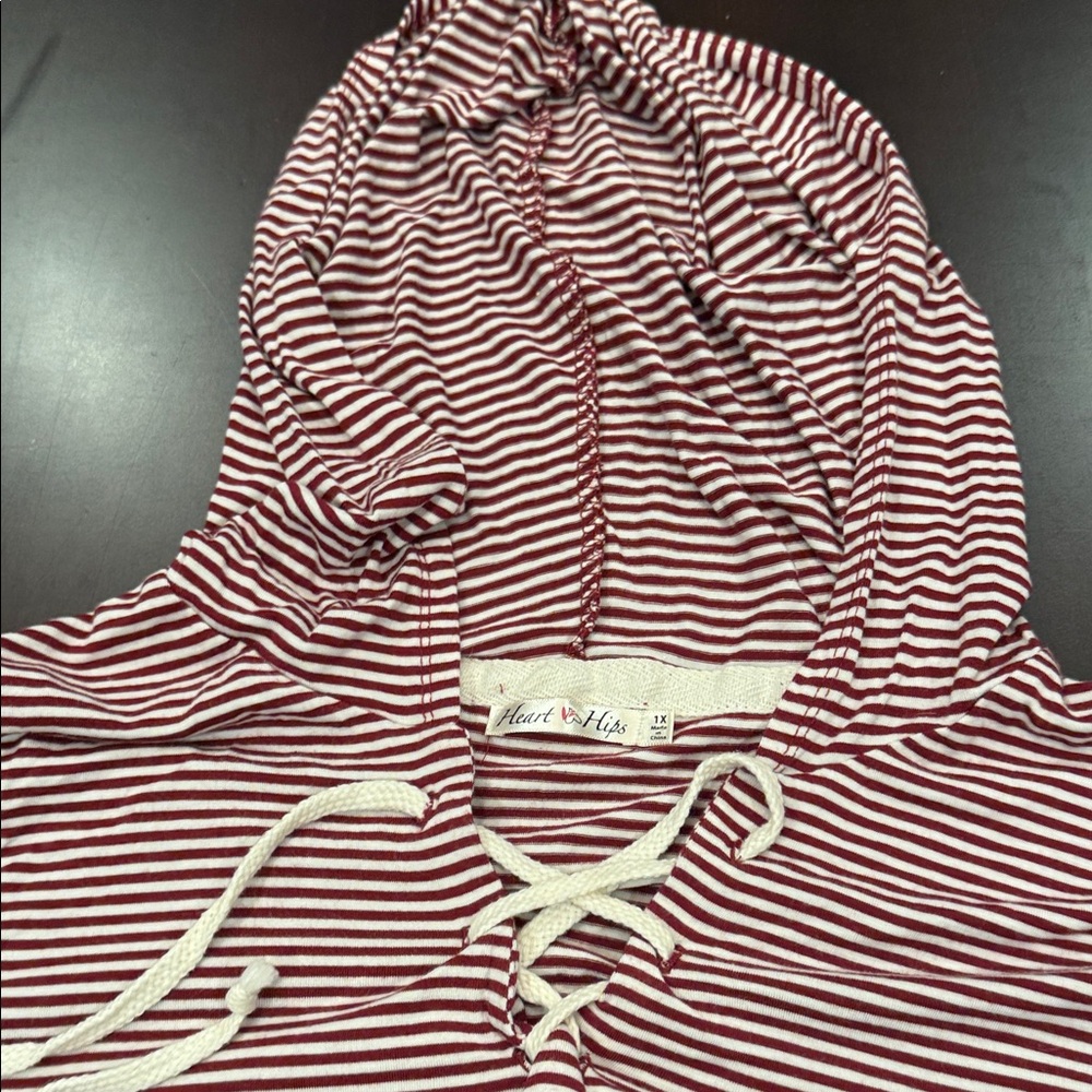 Heart Hips Burgundy and White Striped Pajama dress with hood